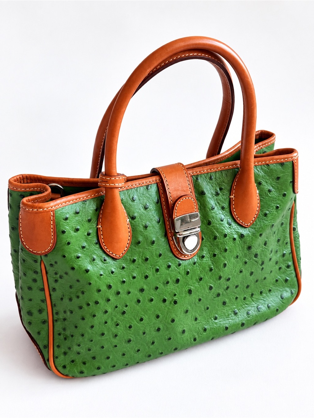 Dooney & Bourke Green Ostrich Embossed Leather Satchel Crossbody Bag
